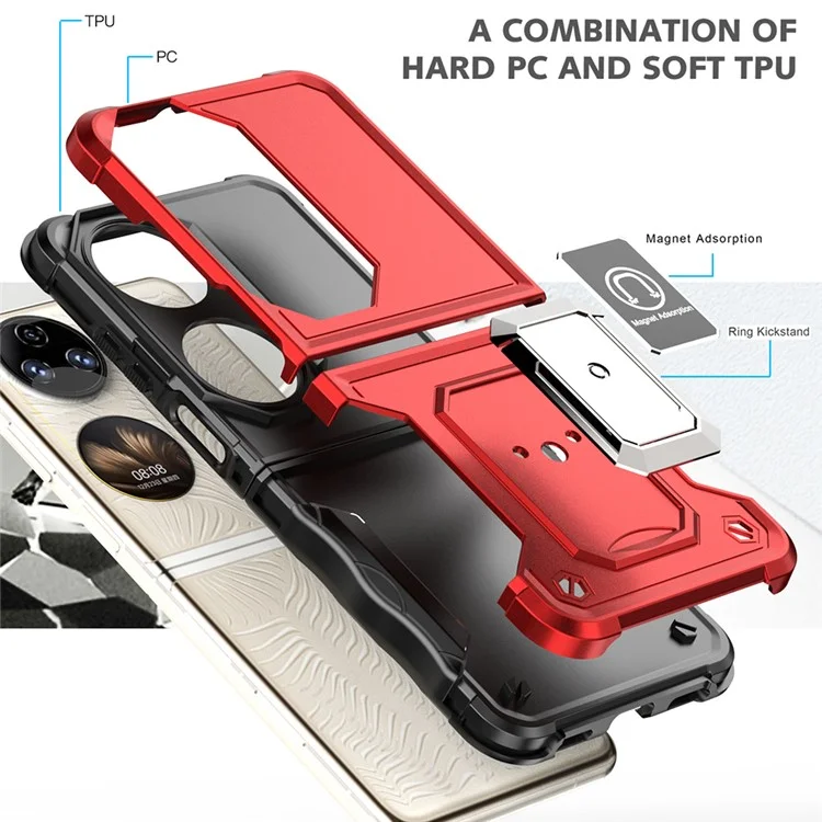 Pour Huawei P50 Pocket Hard PC + Soft TPU Hybrid Couvercle Annir Antrach Ring Thelostand Case - le Noir