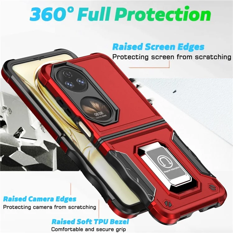 Pour Huawei P50 Pocket Hard PC + Soft TPU Hybrid Couvercle Annir Antrach Ring Thelostand Case - le Noir