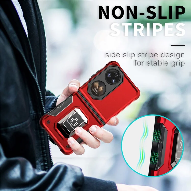 Pour Huawei P50 Pocket Hard PC + Soft TPU Hybrid Couvercle Annir Antrach Ring Thelostand Case - le Noir