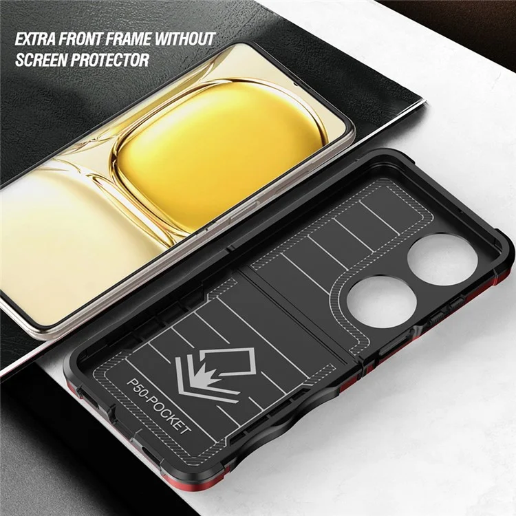 Pour Huawei P50 Pocket Hard PC + Soft TPU Hybrid Couvercle Annir Antrach Ring Thelostand Case - le Noir