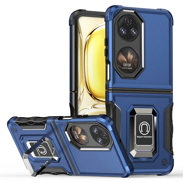 For Huawei P50 Pocket Hard PC + Soft TPU Hybrid Cover Anti-scratch Ring Kickstand Phone Case - Blue