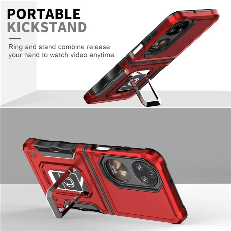 For Huawei P50 Pocket Hard PC + Soft TPU Hybrid Cover Anti-scratch Ring Kickstand Phone Case - Blue