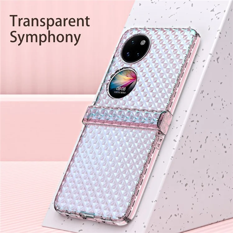 Para Huawei P50 Pocket Láser Effect Transparent Hard PC Dobling Funda De Teléfono Plegable Con Diseño De Bisagra - Rosa Transparente