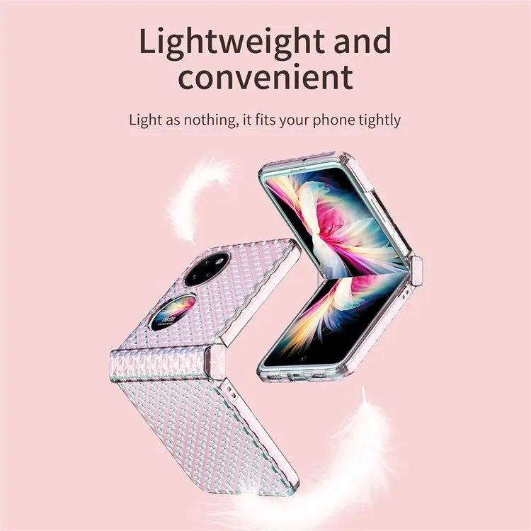 Pour Huawei P50 Pocket / Pocket S Étui de téléphone portable à effet laser transparent en PC rigide avec charnière - Rose transparent