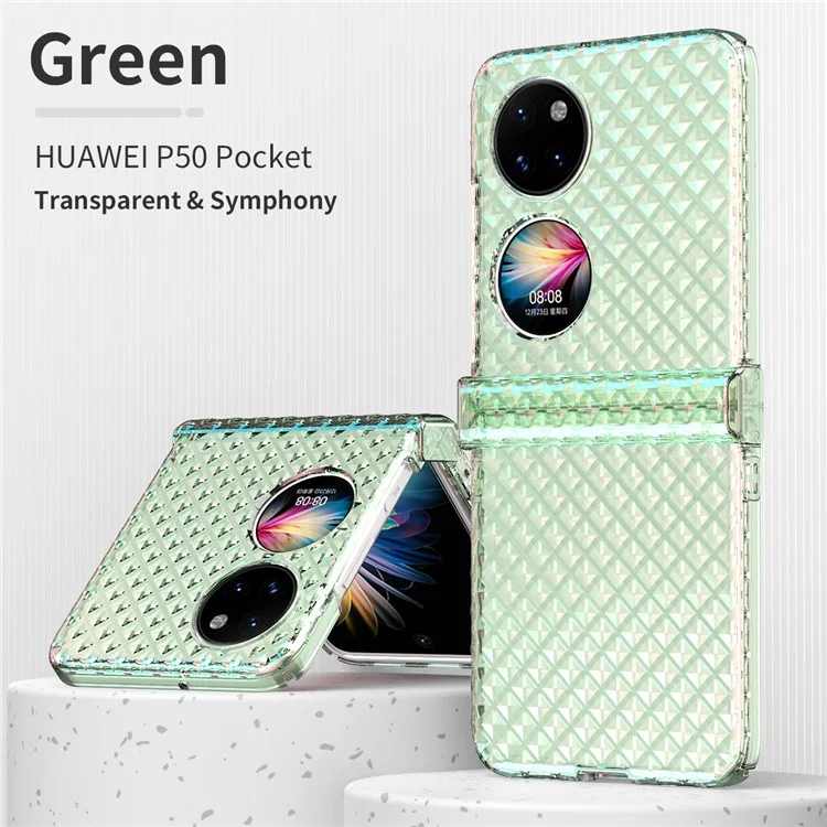 Für Huawei P50 PACE-Laser-Effekt Transparenter Harter PC-Falttelefonkasten Mit Scharnierdesign - Transparentes Grün