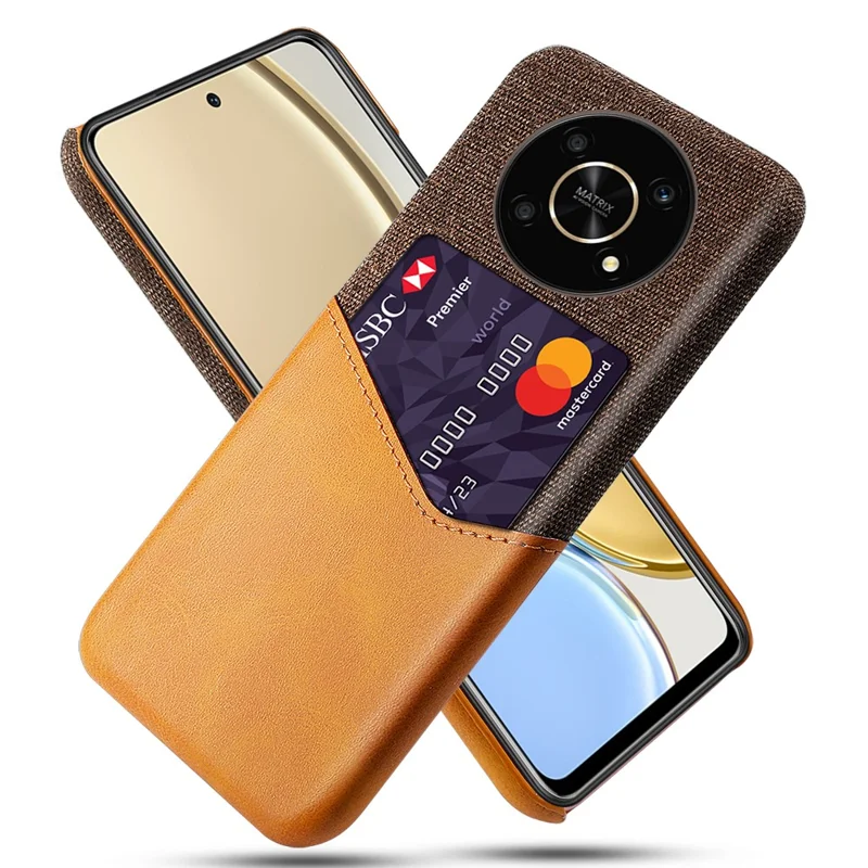 For Honor X30/X9 5G/Magic 4 Lite 5G Mobile Phone Protective Case Soft Cloth + PC + PU Leather Back Cover with Card Slot Holder - Orange