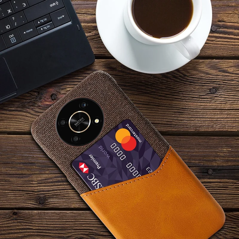 For Honor X30/X9 5G/Magic 4 Lite 5G Mobile Phone Protective Case Soft Cloth + PC + PU Leather Back Cover with Card Slot Holder - Orange