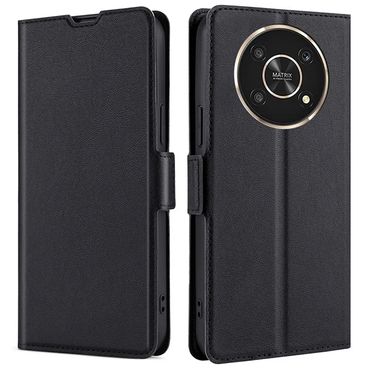 Étui de Portefeuille en Cuir Ultra-fin pour Honor X30/X9 5G/Magic 4 Lite 5G, Couvercle de Téléphone avec Fermoir Magnétique Double Côté et Support - Noir