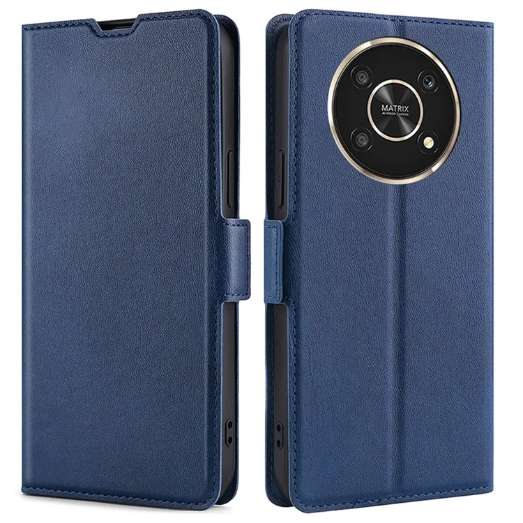 Caso de Couro Por Suporte de Cartão Ultrafino Para Honra X30/x9 5g/magic 4 Lite 5g, Tampa de Telefone Com Garagem Magnética Dupla Lateral - Azul