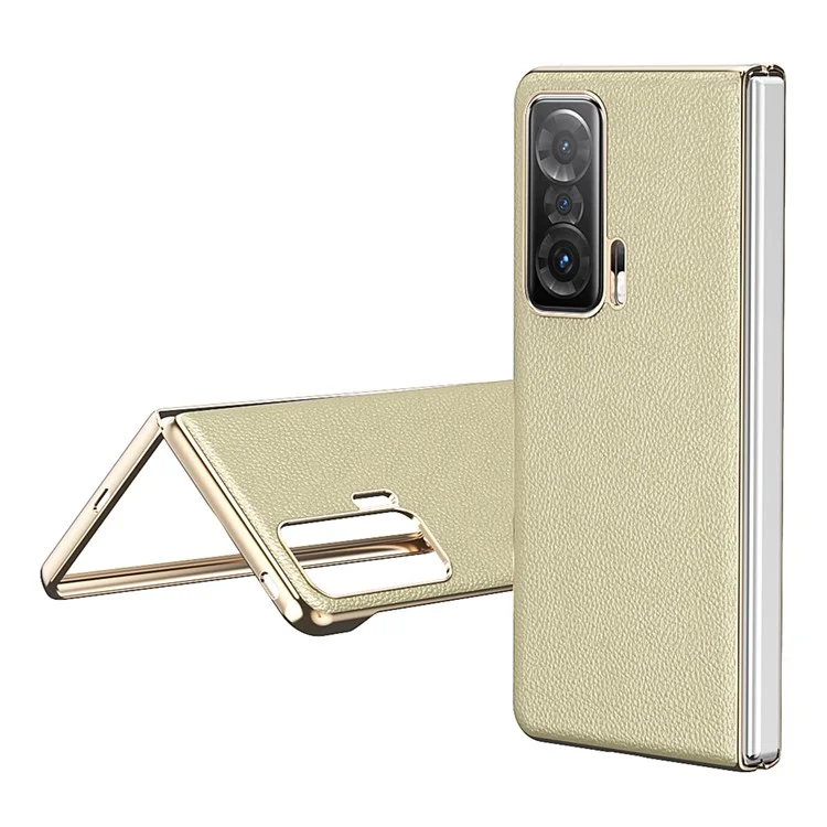 For Honor Magic V Cadre D'électroplaste PU Couvre-pc Revêtu de Cuir PU Couverture de Téléphone Pliant - or