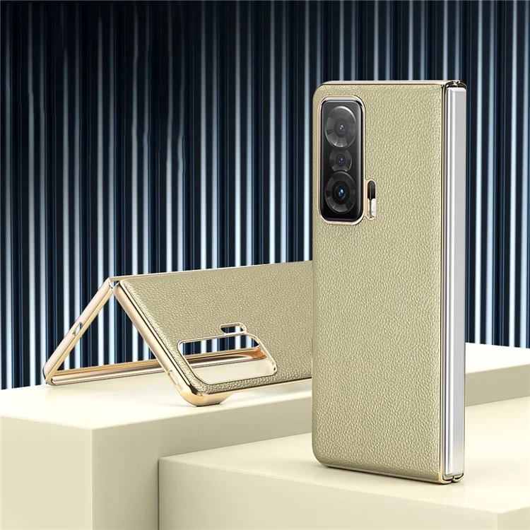 For Honor Magic V Cadre D'électroplaste PU Couvre-pc Revêtu de Cuir PU Couverture de Téléphone Pliant - or
