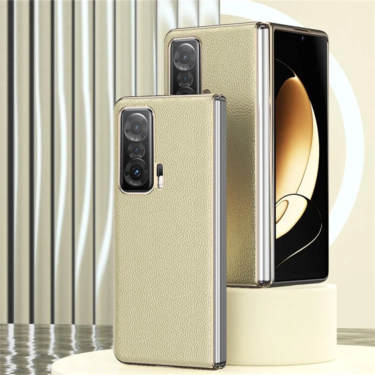 For Honor Magic V Cadre D'électroplaste PU Couvre-pc Revêtu de Cuir PU Couverture de Téléphone Pliant - or