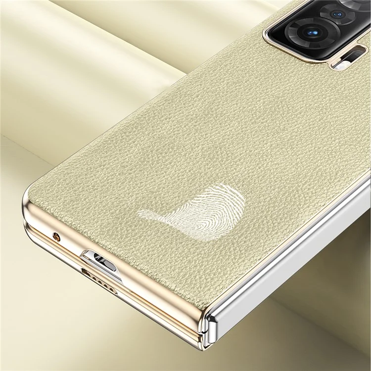 For Honor Magic V Cadre D'électroplaste PU Couvre-pc Revêtu de Cuir PU Couverture de Téléphone Pliant - or
