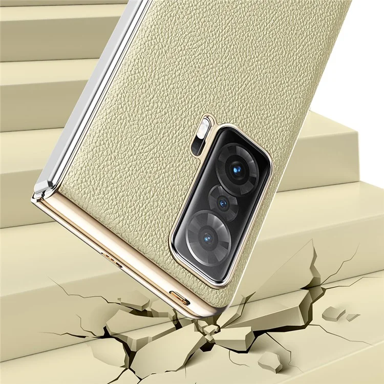 For Honor Magic V Cadre D'électroplaste PU Couvre-pc Revêtu de Cuir PU Couverture de Téléphone Pliant - or