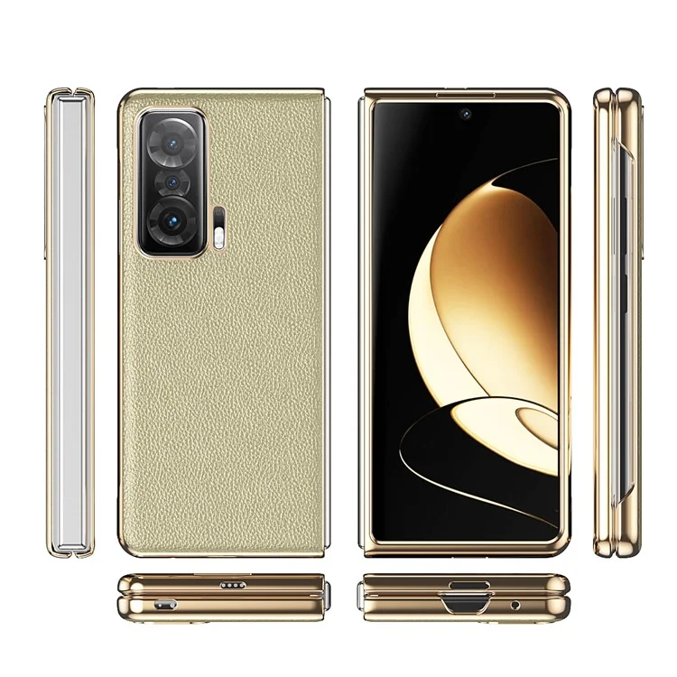 For Honor Magic V Cadre D'électroplaste PU Couvre-pc Revêtu de Cuir PU Couverture de Téléphone Pliant - or