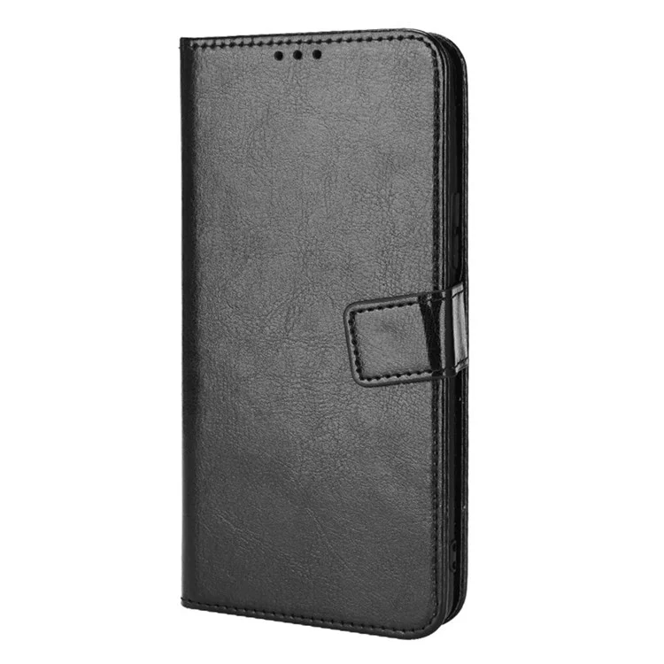 Für Ehren 60 Schocksicheres Verrückter Pferde Leder -telefon Shell Wallet Stand Functor Protector Mit Handlichem Riemen - Schwarz