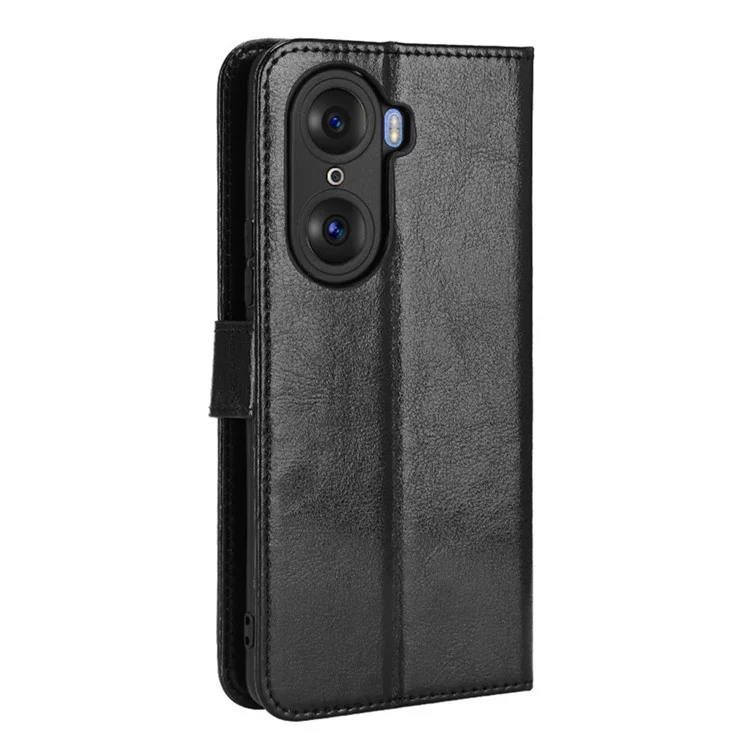 Für Ehren 60 Schocksicheres Verrückter Pferde Leder -telefon Shell Wallet Stand Functor Protector Mit Handlichem Riemen - Schwarz