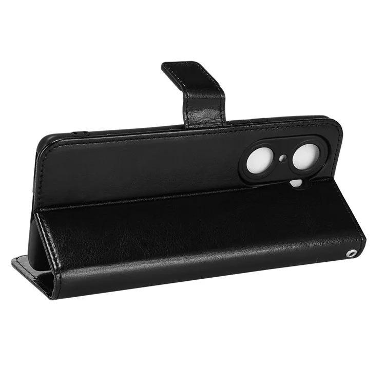 Für Ehren 60 Schocksicheres Verrückter Pferde Leder -telefon Shell Wallet Stand Functor Protector Mit Handlichem Riemen - Schwarz