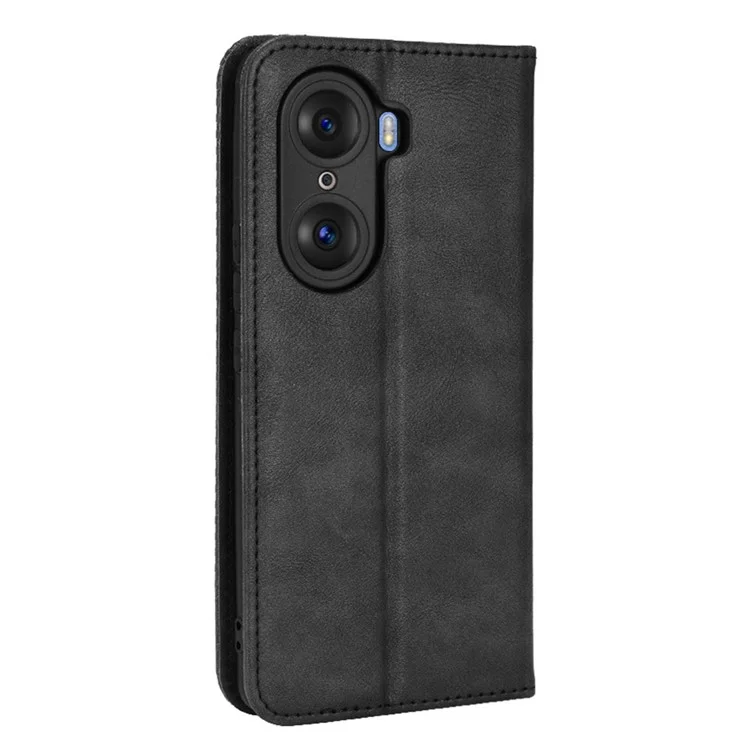 For Honor 60 PU Leather Wallet Vintage Cell Phone Case Mosaic Imprinted Shockproof Magnetic Anti-fall Cover - Black
