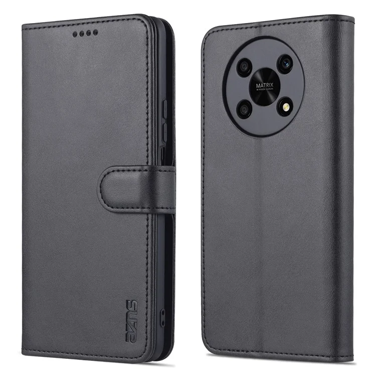 AZNS PU Leather Phone Case for Honor X30 / X9 5G / Magic 4 Lite 5G Supporting Stand Anti-dust Shockproof Phone Cover Wallet - Black