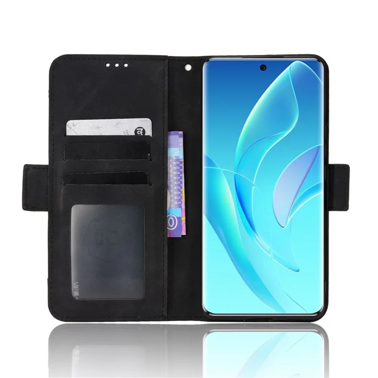 For Honor 60 Multiple Card Slots Smartphone Case Wallet Stand PU Leather Magnetic Flip Phone Cover - Black
