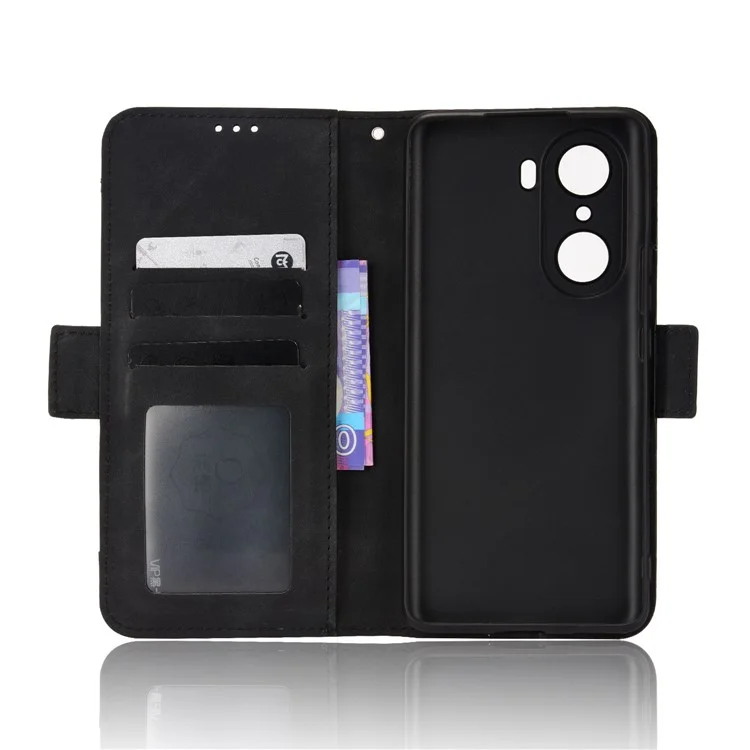 For Honor 60 Multiple Card Slots Smartphone Case Wallet Stand PU Leather Magnetic Flip Phone Cover - Black