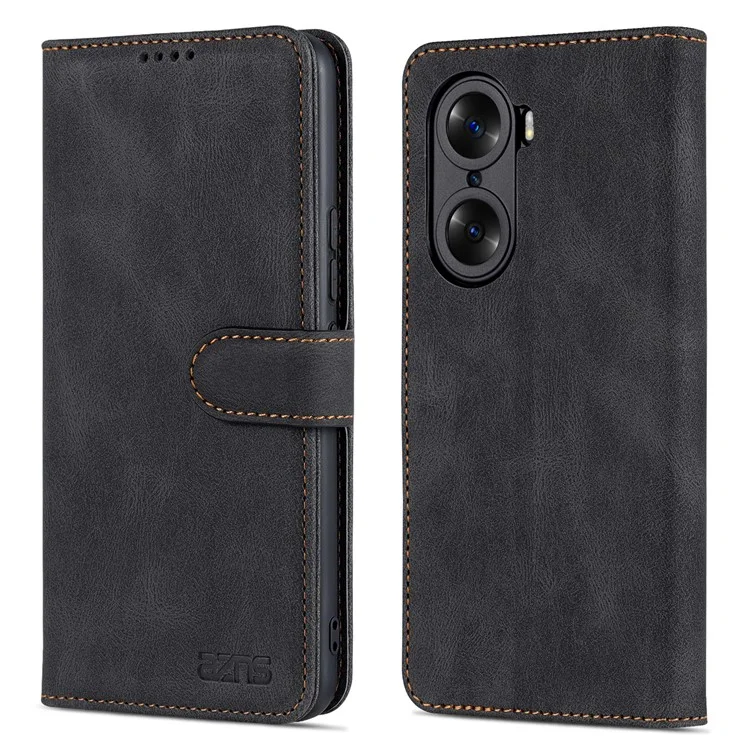 AZNS PU Téléphone en Cuir Cse Pour L'honneur 60 Portefeuille Pliage de Porte - le Noir