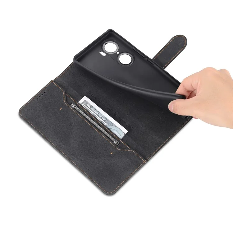 AZNS PU Téléphone en Cuir Cse Pour L'honneur 60 Portefeuille Pliage de Porte - le Noir