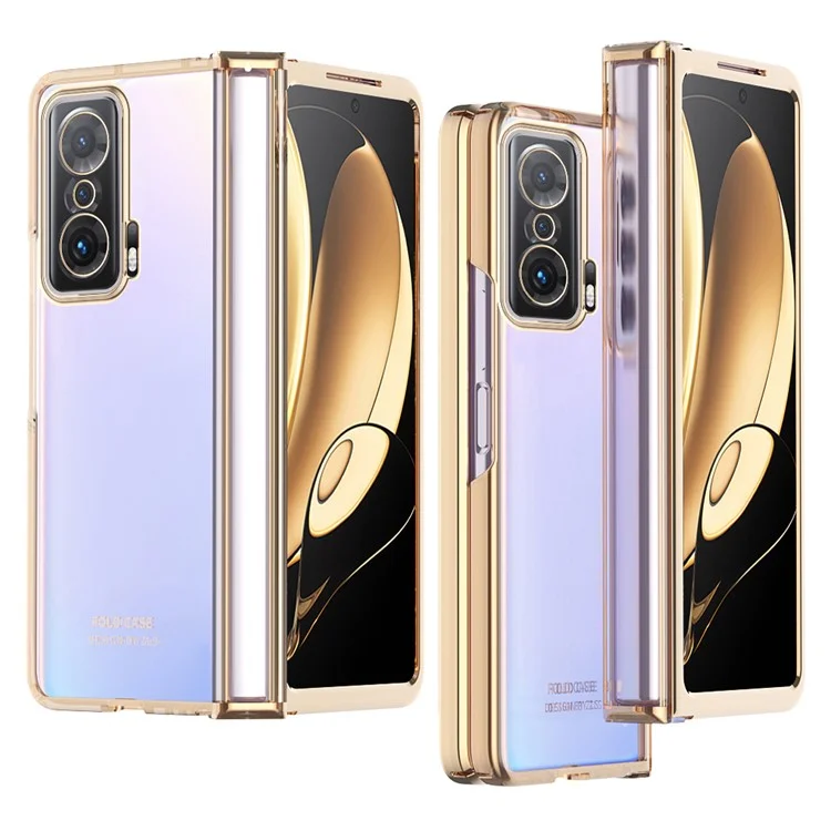 Pour Honor Magic V Conception de charnière détachable Coque de téléphone anti-chute en PC résistante aux chocs Coque de téléphone transparente électroplaquée - Or