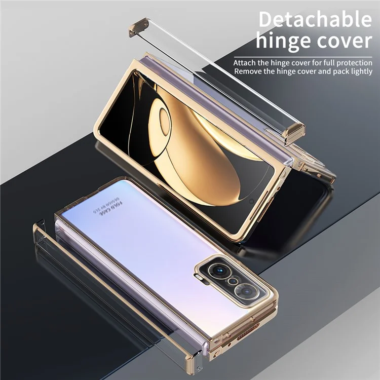 Pour Honor Magic V Conception de charnière détachable Coque de téléphone anti-chute en PC résistante aux chocs Coque de téléphone transparente électroplaquée - Or