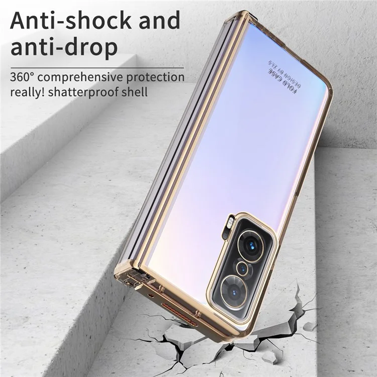 Pour Honor Magic V Conception de charnière détachable Coque de téléphone anti-chute en PC résistante aux chocs Coque de téléphone transparente électroplaquée - Or