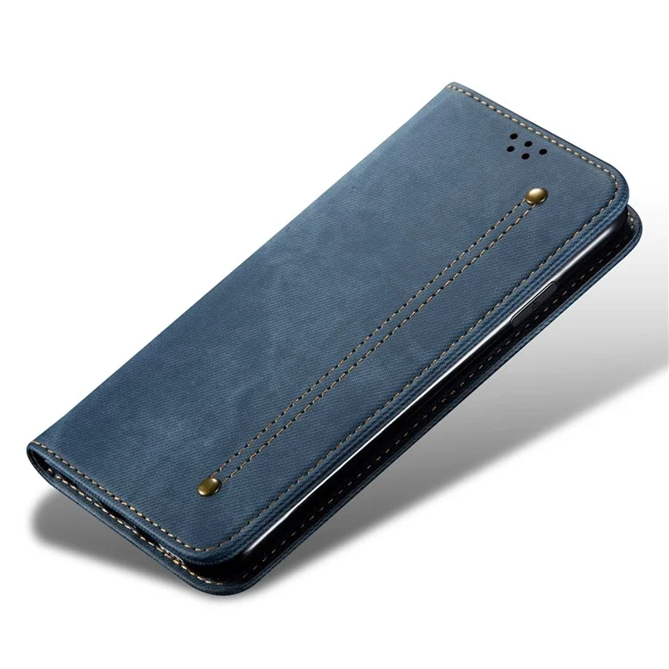 Para Huawei nova 9 SE Suporte Magnético Jeans Textura de Tecido Capa de Couro PU Carteira Flip Cover - Azul