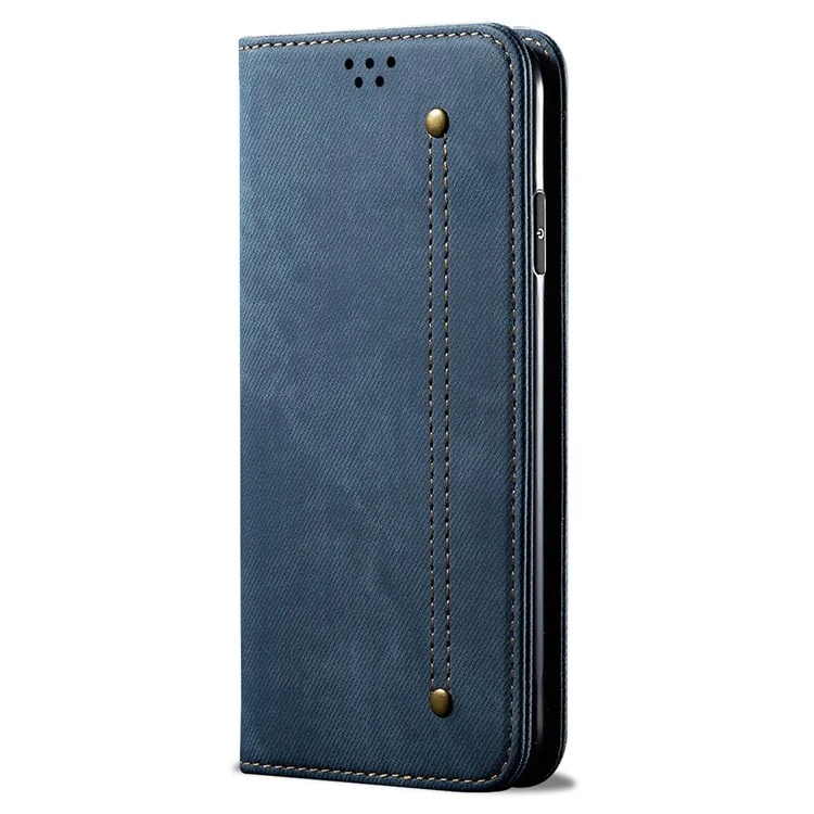 Para Huawei nova 9 SE Suporte Magnético Jeans Textura de Tecido Capa de Couro PU Carteira Flip Cover - Azul