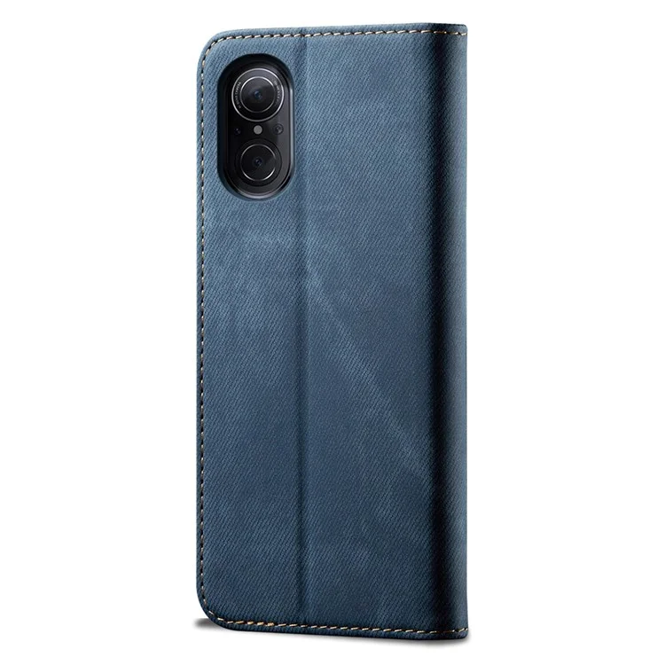 Para Huawei nova 9 SE Suporte Magnético Jeans Textura de Tecido Capa de Couro PU Carteira Flip Cover - Azul