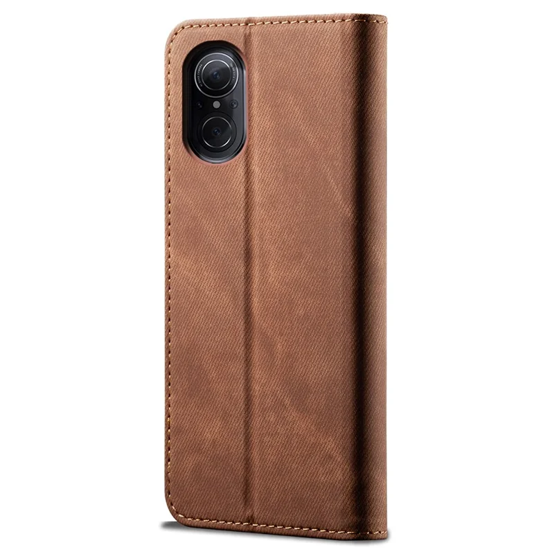 For Huawei nova 9 SE Magnetic Suction Jeans Cloth Texture Folio Case PU Leather Stand Wallet Flip Cover - Coffee