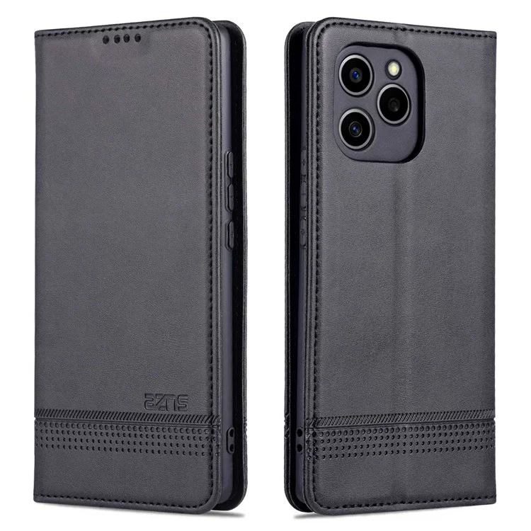 Azns Für Ehren 60 se Verstellbarer Ständer Strukturierter Leder-telefongehäuse Anti-fall Magnetic Auto-absorbed Shell Mit Brieftasche - Schwarz