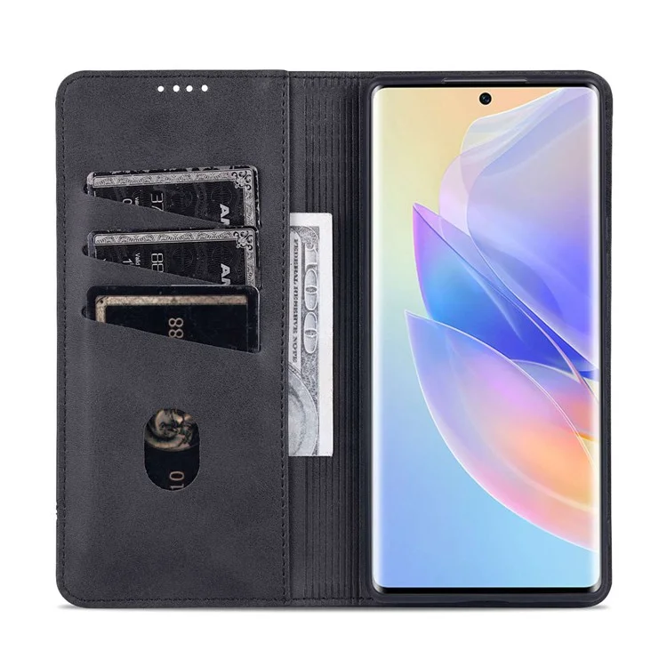 Azns Für Ehren 60 se Verstellbarer Ständer Strukturierter Leder-telefongehäuse Anti-fall Magnetic Auto-absorbed Shell Mit Brieftasche - Schwarz