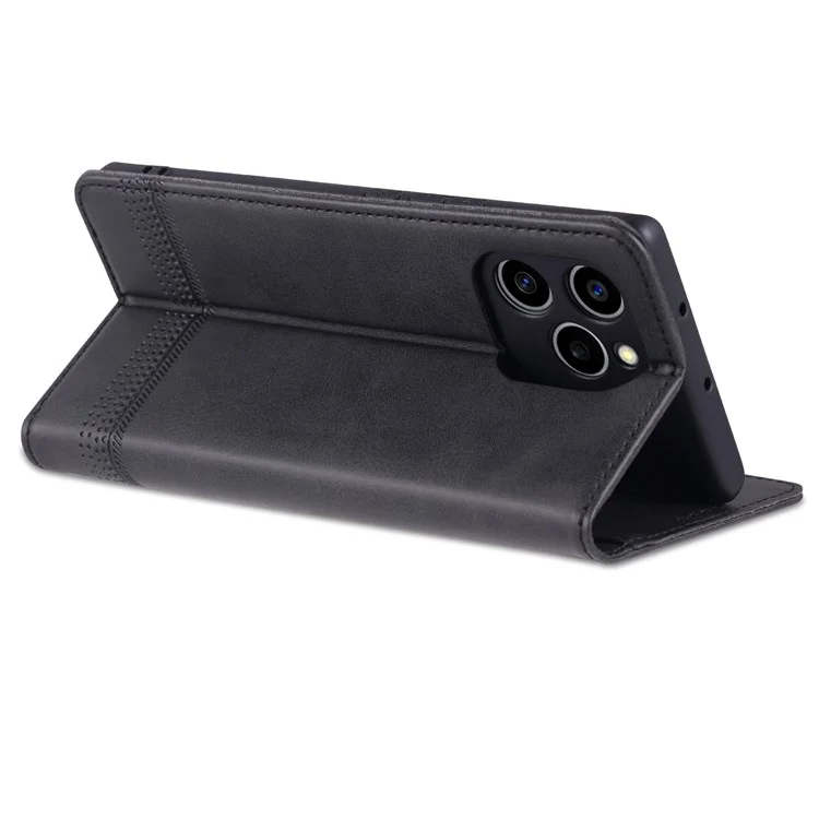 Azns Für Ehren 60 se Verstellbarer Ständer Strukturierter Leder-telefongehäuse Anti-fall Magnetic Auto-absorbed Shell Mit Brieftasche - Schwarz