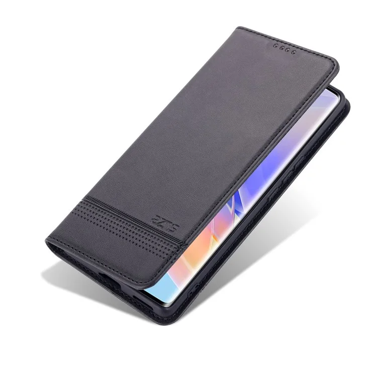 Azns Für Ehren 60 se Verstellbarer Ständer Strukturierter Leder-telefongehäuse Anti-fall Magnetic Auto-absorbed Shell Mit Brieftasche - Schwarz