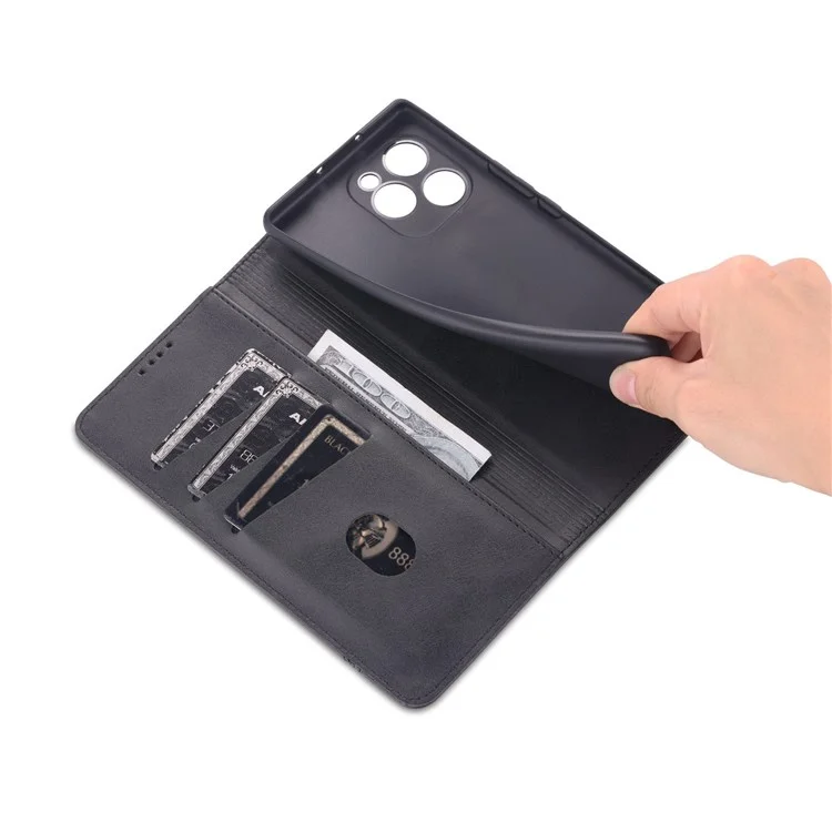 Azns Für Ehren 60 se Verstellbarer Ständer Strukturierter Leder-telefongehäuse Anti-fall Magnetic Auto-absorbed Shell Mit Brieftasche - Schwarz