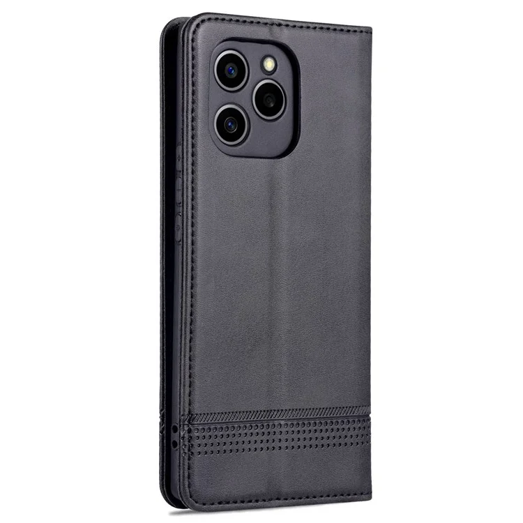 Azns Für Ehren 60 se Verstellbarer Ständer Strukturierter Leder-telefongehäuse Anti-fall Magnetic Auto-absorbed Shell Mit Brieftasche - Schwarz