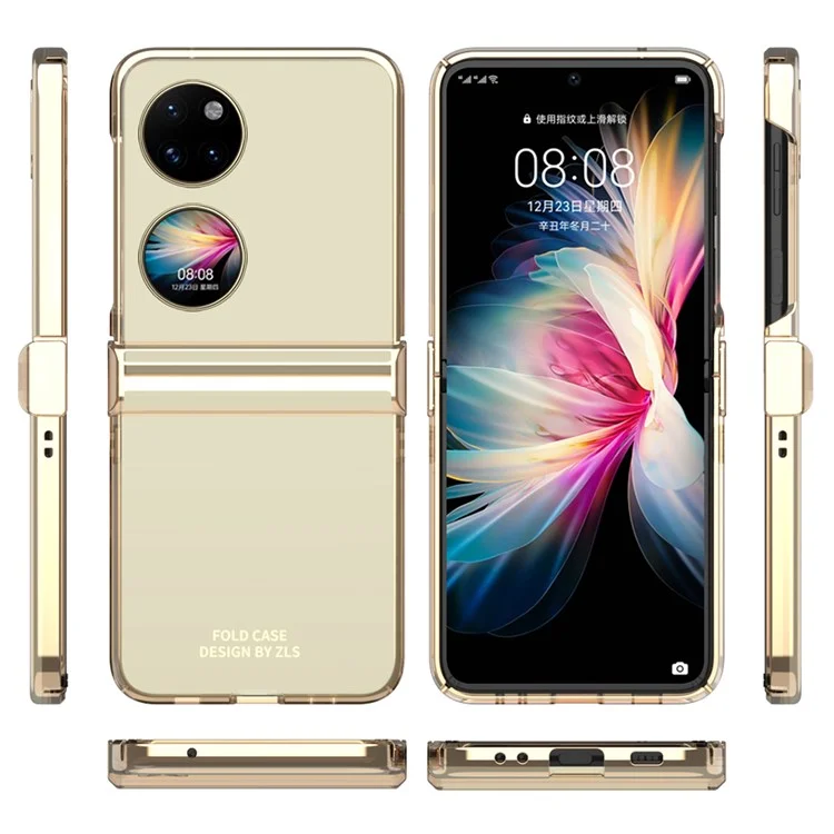 Étui de Téléphone à Époque Choc Pour Amortir Pour Huawei P50 Pocket Hard PC PC Électroplasé Couverture de Protection Anti-automne - or