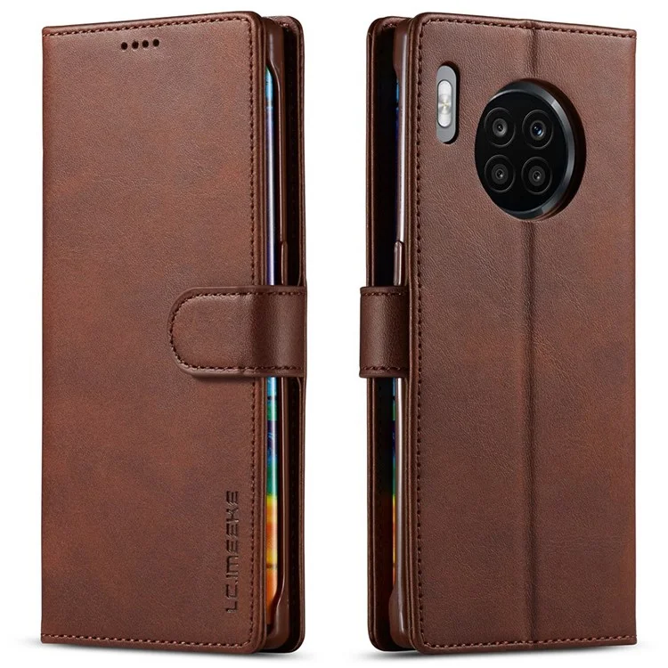 LC.IMEEKE For Huawei Nova 8i/Honor 50 Lite Textured PU Leather Flip Folio Stand Case Mobile Phone Wallet Case Cover - Brown