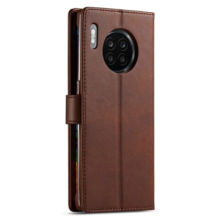 LC.IMEEKE For Huawei Nova 8i/Honor 50 Lite Textured PU Leather Flip Folio Stand Case Mobile Phone Wallet Case Cover - Brown