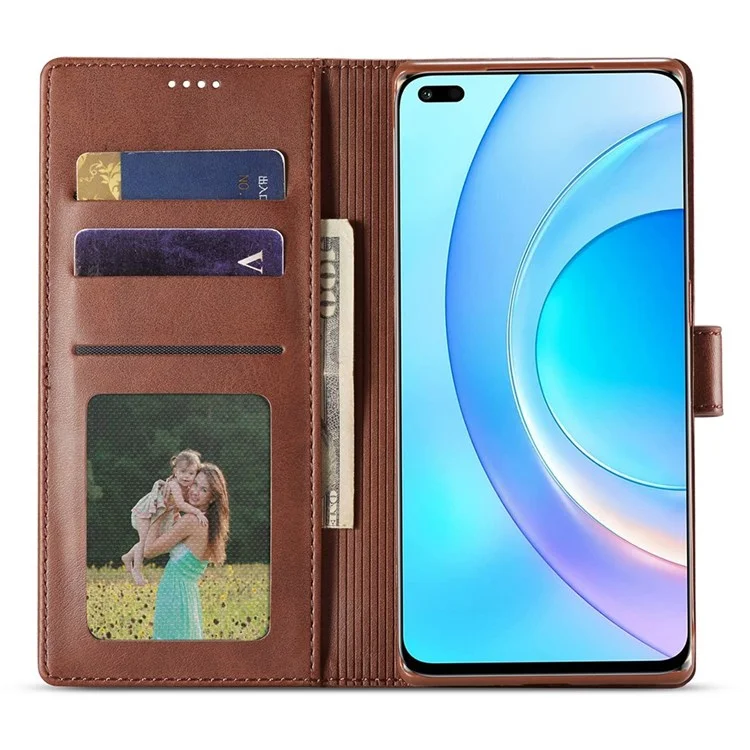 LC.IMEEKE For Huawei Nova 8i/Honor 50 Lite Textured PU Leather Flip Folio Stand Case Mobile Phone Wallet Case Cover - Brown
