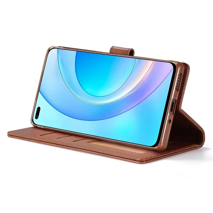 LC.IMEEKE For Huawei Nova 8i/Honor 50 Lite Textured PU Leather Flip Folio Stand Case Mobile Phone Wallet Case Cover - Brown