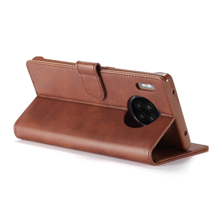 LC.IMEEKE For Huawei Nova 8i/Honor 50 Lite Textured PU Leather Flip Folio Stand Case Mobile Phone Wallet Case Cover - Brown