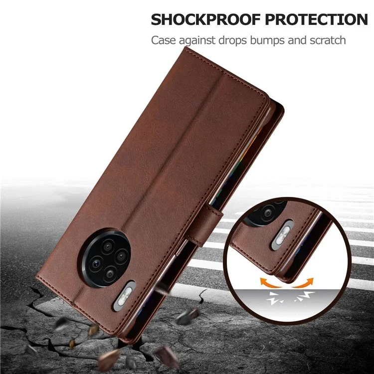 LC.IMEEKE For Huawei Nova 8i/Honor 50 Lite Textured PU Leather Flip Folio Stand Case Mobile Phone Wallet Case Cover - Brown