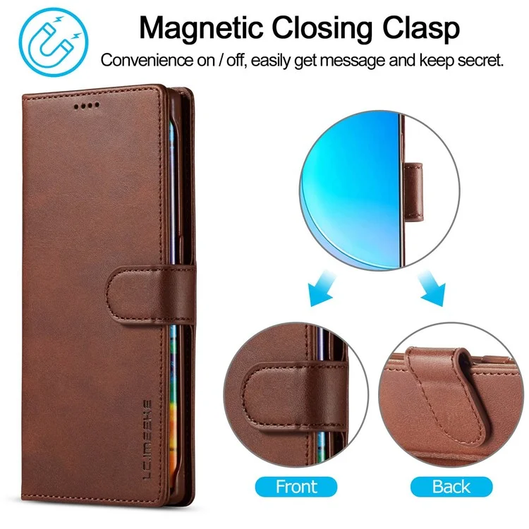 LC.IMEEKE For Huawei Nova 8i/Honor 50 Lite Textured PU Leather Flip Folio Stand Case Mobile Phone Wallet Case Cover - Brown