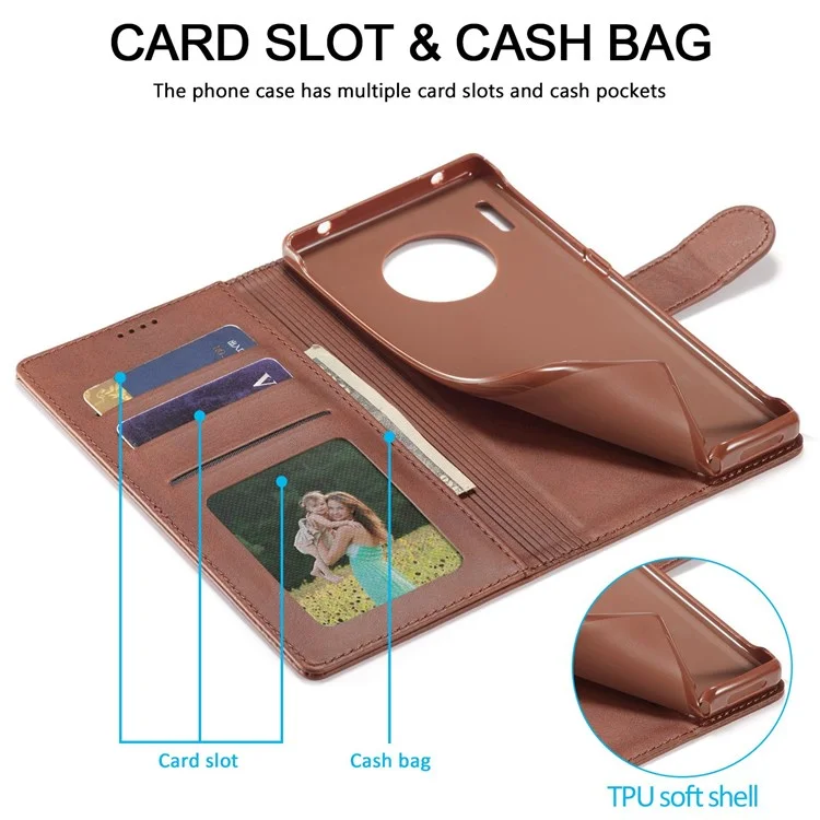 LC.IMEEKE For Huawei Nova 8i/Honor 50 Lite Textured PU Leather Flip Folio Stand Case Mobile Phone Wallet Case Cover - Brown